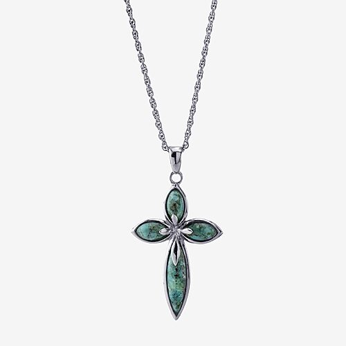 Womens Enhanced Blue Turquoise Sterling Silver Cross 18 Inch Pendant Necklace, One Size