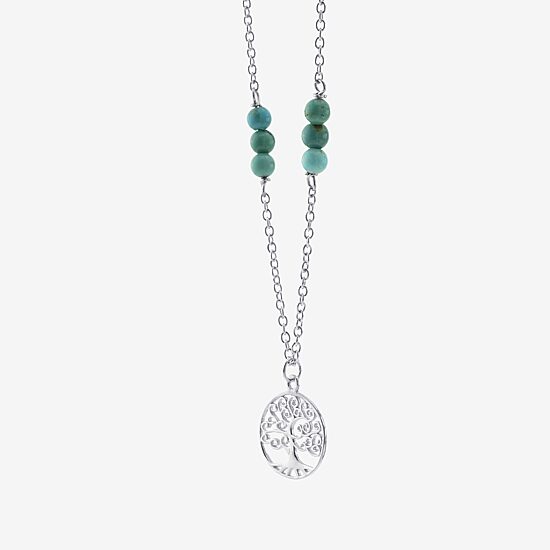 Tree Of Life Womens Enhanced Blue Turquoise Sterling Silver 16 Inch Pendant Necklace