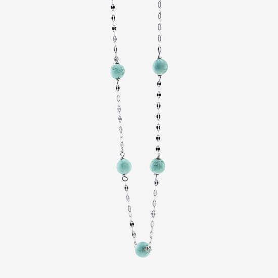 Womens Blue Turquoise Sterling Silver 16 Inch Beaded Necklace