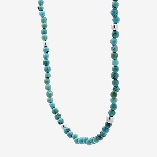 Womens Blue Turquoise Sterling Silver 16 Inch Beaded Necklace