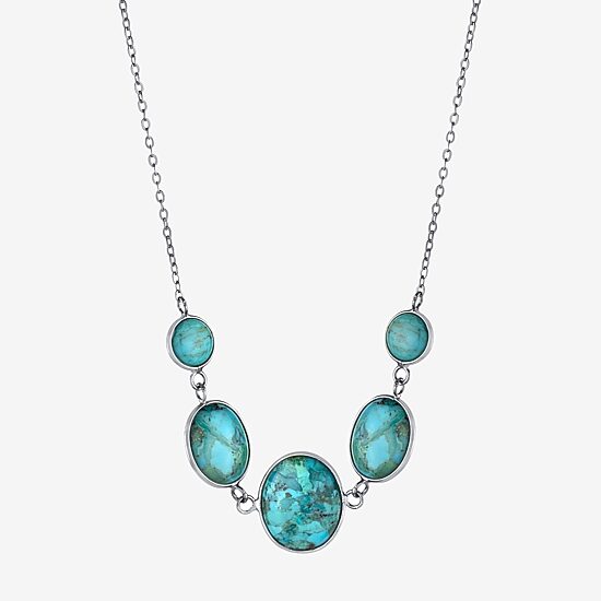 Womens Blue Sterling Silver 18 Inch Statement Necklace
