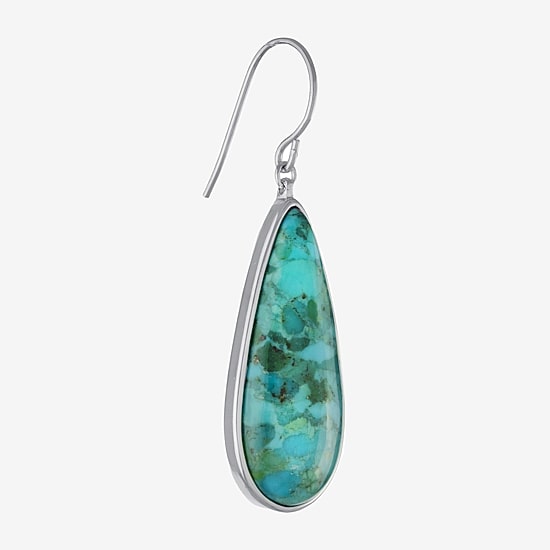 Womens Enhanced Blue Turquoise Sterling Silver Pear Drop Earrings