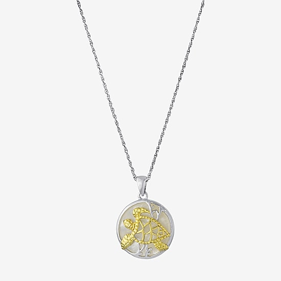 Turtle Womens White Mother Of Pearl 14K Two Tone Gold Over Silver 18 Inch Pendant Necklace