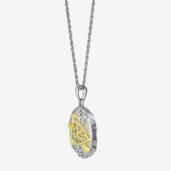 Turtle Womens White Mother Of Pearl 14K Two Tone Gold Over Silver 18 Inch Pendant Necklace