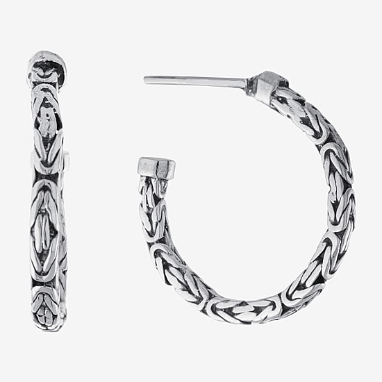 Bali Inspired Womens Sterling Silver 24.3mm Round Hoop Earrings