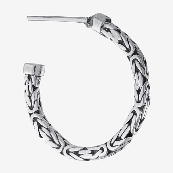 Bali Inspired Womens Sterling Silver 24.3mm Round Hoop Earrings