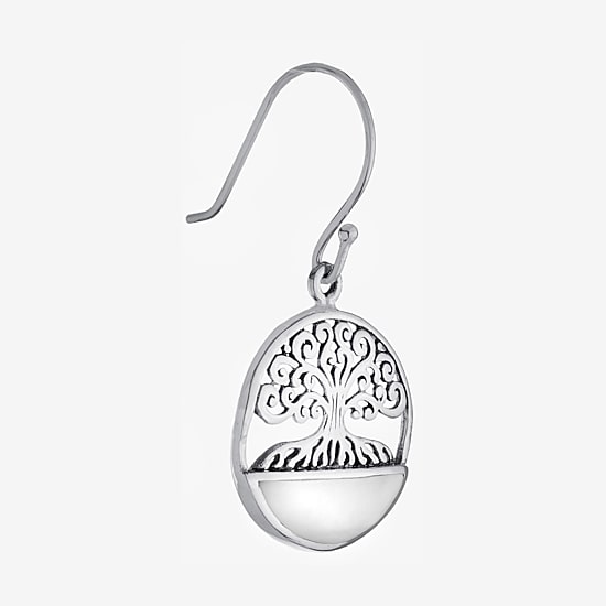 Tree Of Life Womens Genuine White Mother Of Pearl Sterling Silver Round Drop Earrings