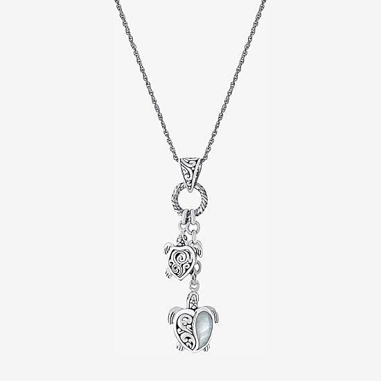Bali Inspired Womens Genuine White Mother Of Pearl Sterling Silver 16 Inch Pendant Necklace