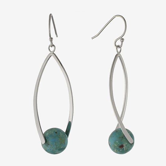 Womens Enhanced Blue Turquoise Sterling Silver Drop Earrings