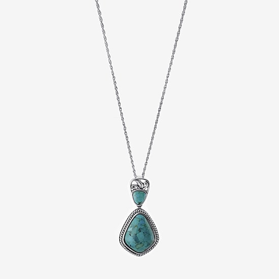 Womens Enhanced Blue Turquoise Sterling Silver 18 Inch Pendant Necklace