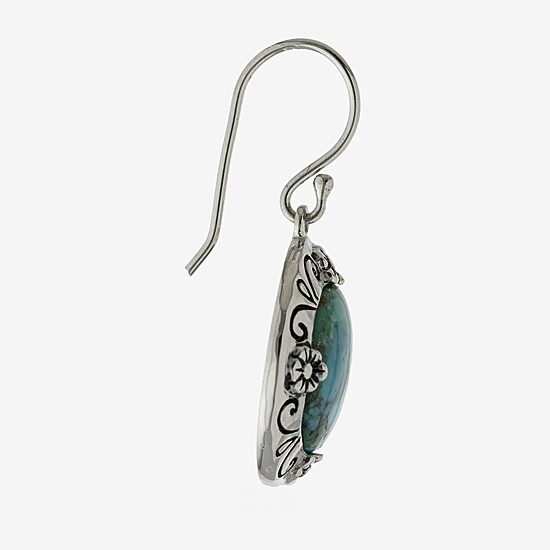 Womens Enhanced Blue Turquoise Sterling Silver Round Drop Earrings