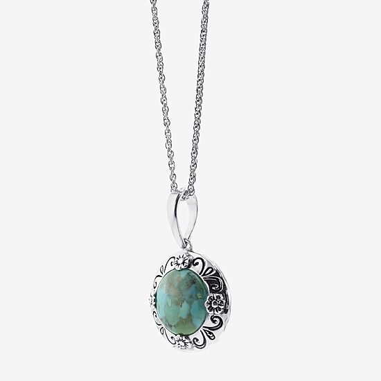 Womens Enhanced Blue Turquoise Sterling Silver Round 18 Inch Pendant Necklace