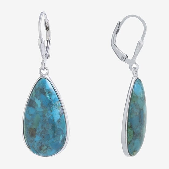 Womens Enhanced Blue Turquoise Sterling Silver Drop Earrings