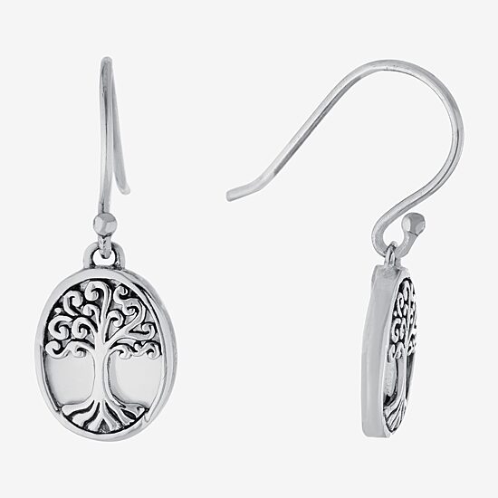 Bali Inspired Womens White Mother Of Pearl Sterling Silver Oval Drop Earrings