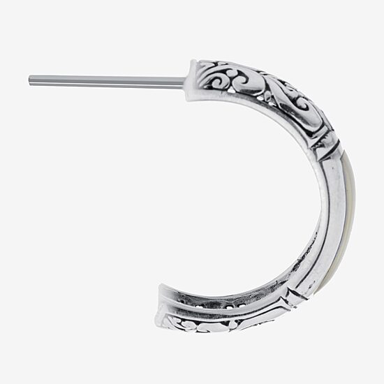 Bali Inspired Womens White Mother Of Pearl Sterling Silver 20.3mm Hoop Earrings