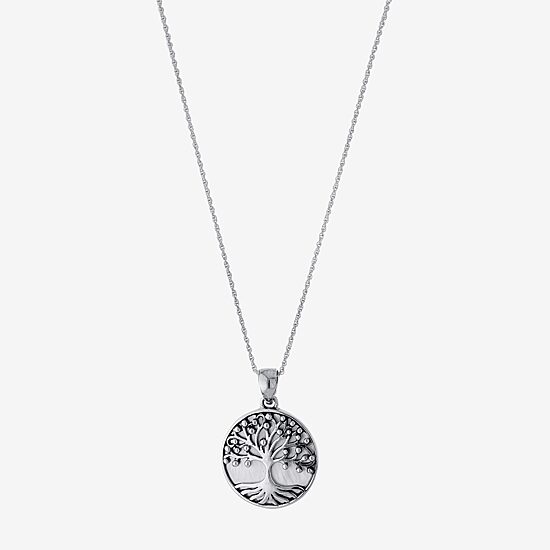 Tree Of Life Womens White Mother Of Pearl Sterling Silver 16 Inch Pendant Necklace