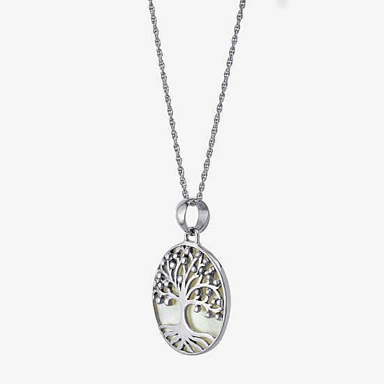 Tree Of Life Womens White Mother Of Pearl Sterling Silver 16 Inch Pendant Necklace