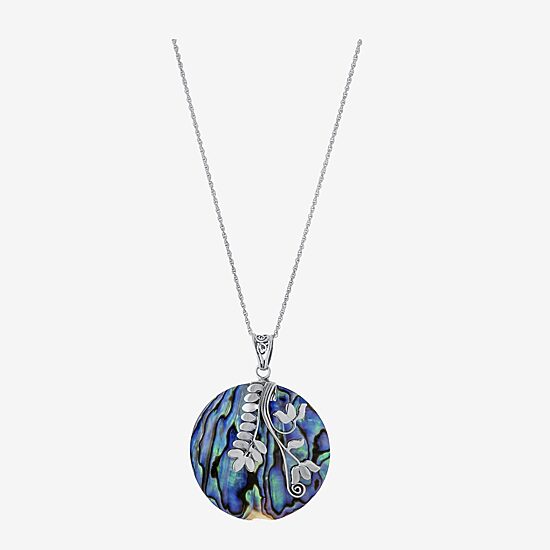Bali Inspired Womens Abalone Sterling Silver Round 16 Inch Pendant Necklace