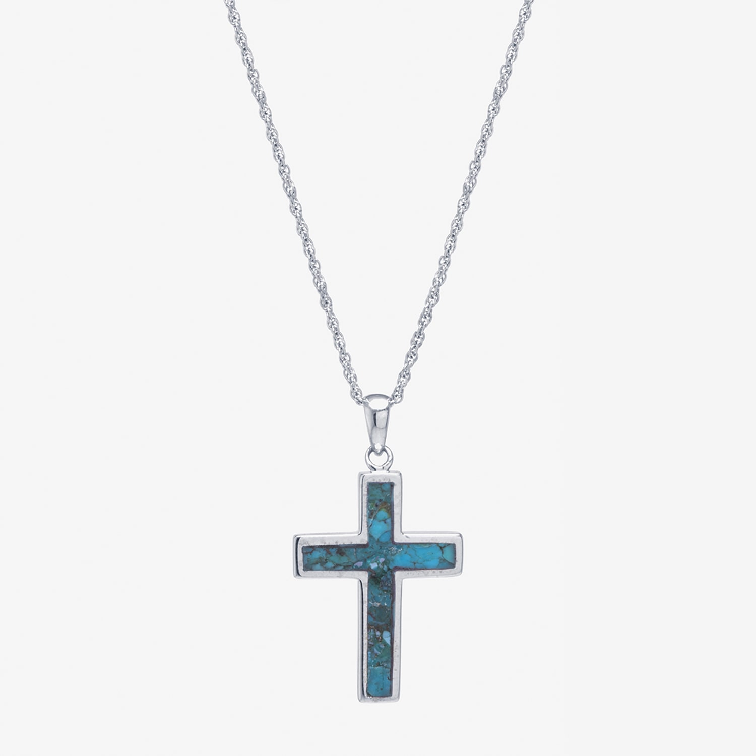 Womens Enhanced Blue Turquoise Sterling Silver Cross 18 Inch Pendant Necklace