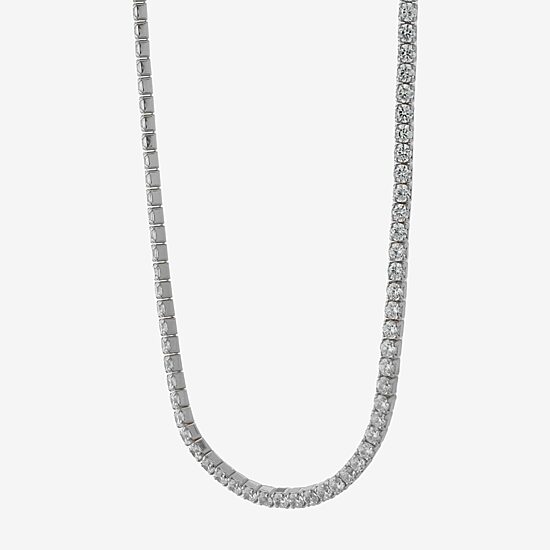 Adjustable Length Womens Cubic Zirconia Sterling Silver 26 Inch Tennis Necklace