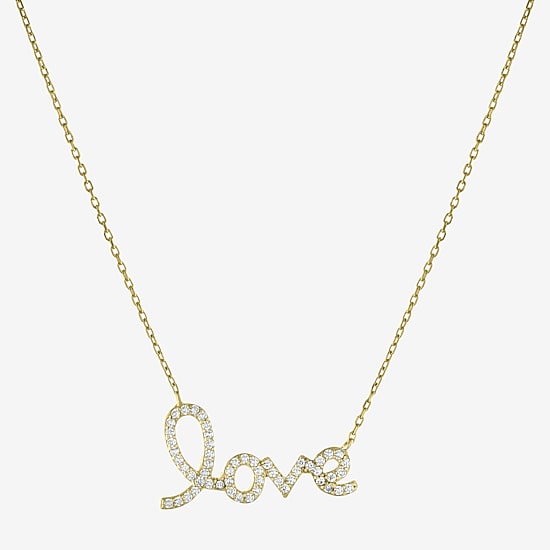 Diamonart "Love" Womens Cubic Zirconia 14K Gold Over Silver 16 Inch Pendant Necklace