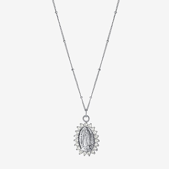 Diamonart Lady Of Guadalupe Womens Cubic Zirconia Sterling Silver Oval 16 Inch Pendant Necklace