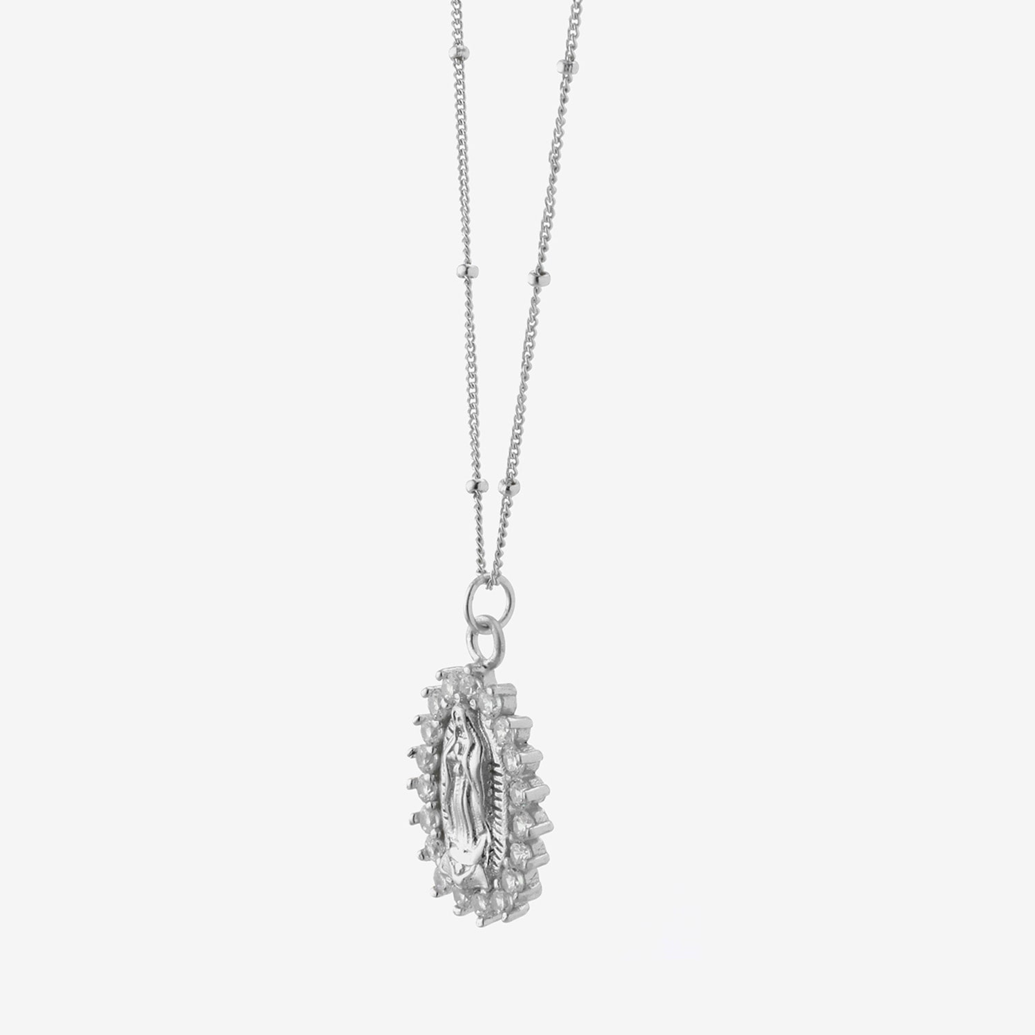 Diamonart Lady Of Guadalupe Womens Cubic Zirconia Sterling Silver Oval 16 Inch Pendant Necklace