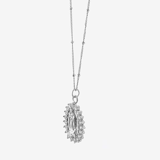Diamonart Lady Of Guadalupe Womens Cubic Zirconia Sterling Silver Oval 16 Inch Pendant Necklace