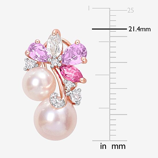 Womens Pink Cultured Freshwater Pearl 18K Rose Gold Over Silver Flower Drop Earrings
