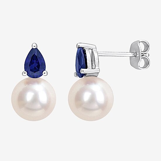 White Cultured Freshwater Pearl Sterling Silver 14.7mm Stud Earrings