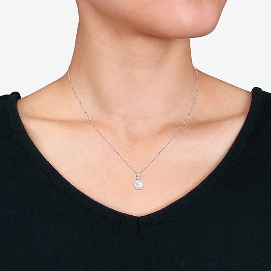Womens White Cultured Freshwater Pearl Sterling Silver 18 Inch Pendant Necklace