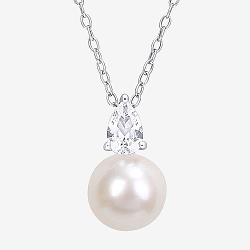 Womens White Cultured Freshwater Pearl Sterling Silver 18 Inch Pendant Necklace, One Size