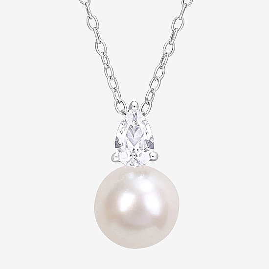 Womens White Cultured Freshwater Pearl Sterling Silver 18 Inch Pendant Necklace