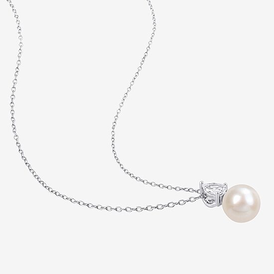 Womens White Cultured Freshwater Pearl Sterling Silver 18 Inch Pendant Necklace