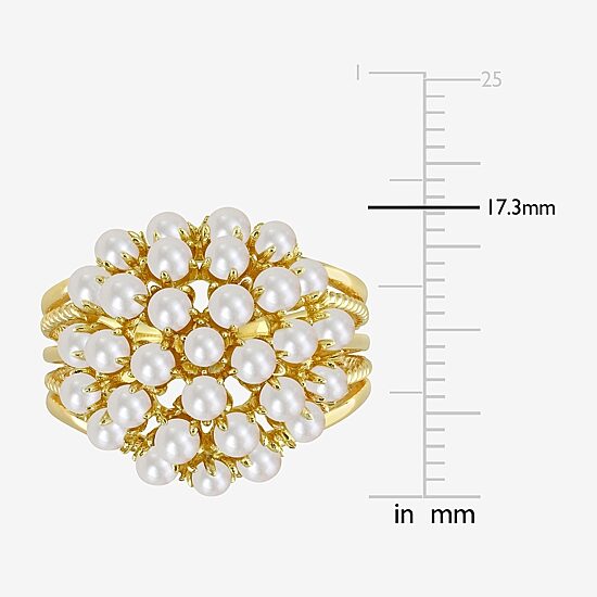 Womens 2.5MM White Cultured Freshwater Pearl 18K Gold Over Silver Cocktail Ring