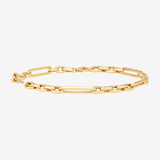 Gold Addiction Womens 14K Gold Hollow Figaro Chain Bracelet