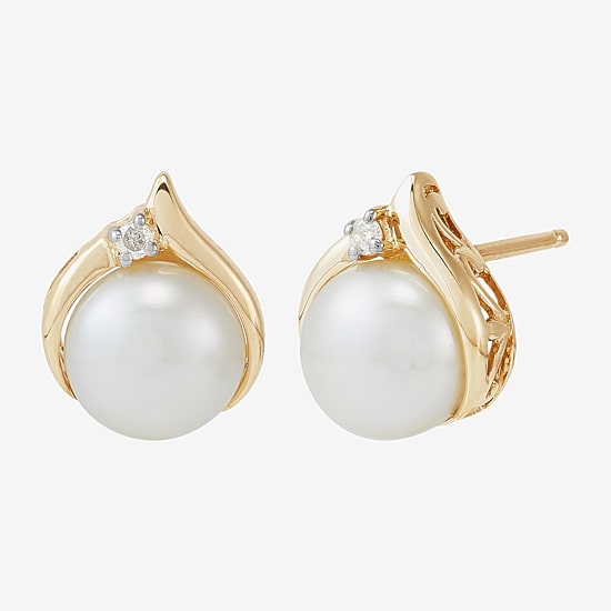 Certified Sofia™ Cultured Freshwater Pearl & Diamond-Accent 10K Gold Earrings