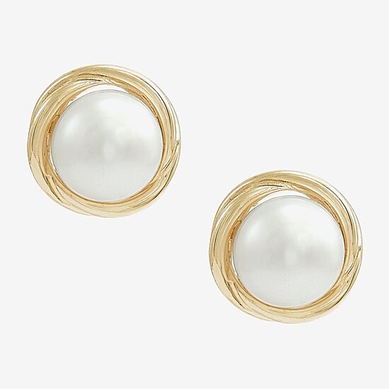 Certified Sofia™ Cultured Freshwater Pearl 10K Gold Knot Stud Earrings