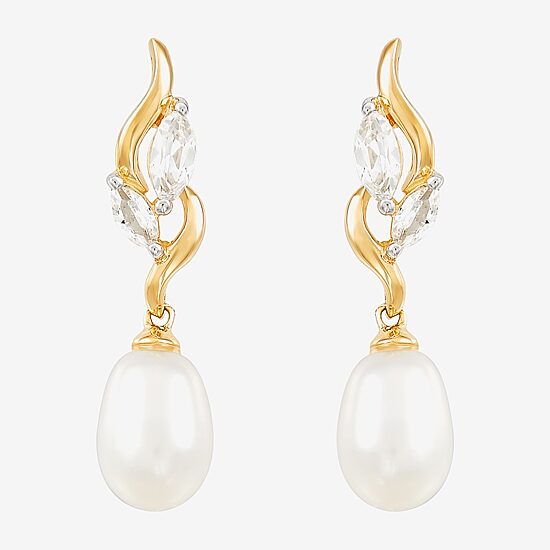 Womens White Cultured Freshwater Pearl 10K Gold Drop Earrings