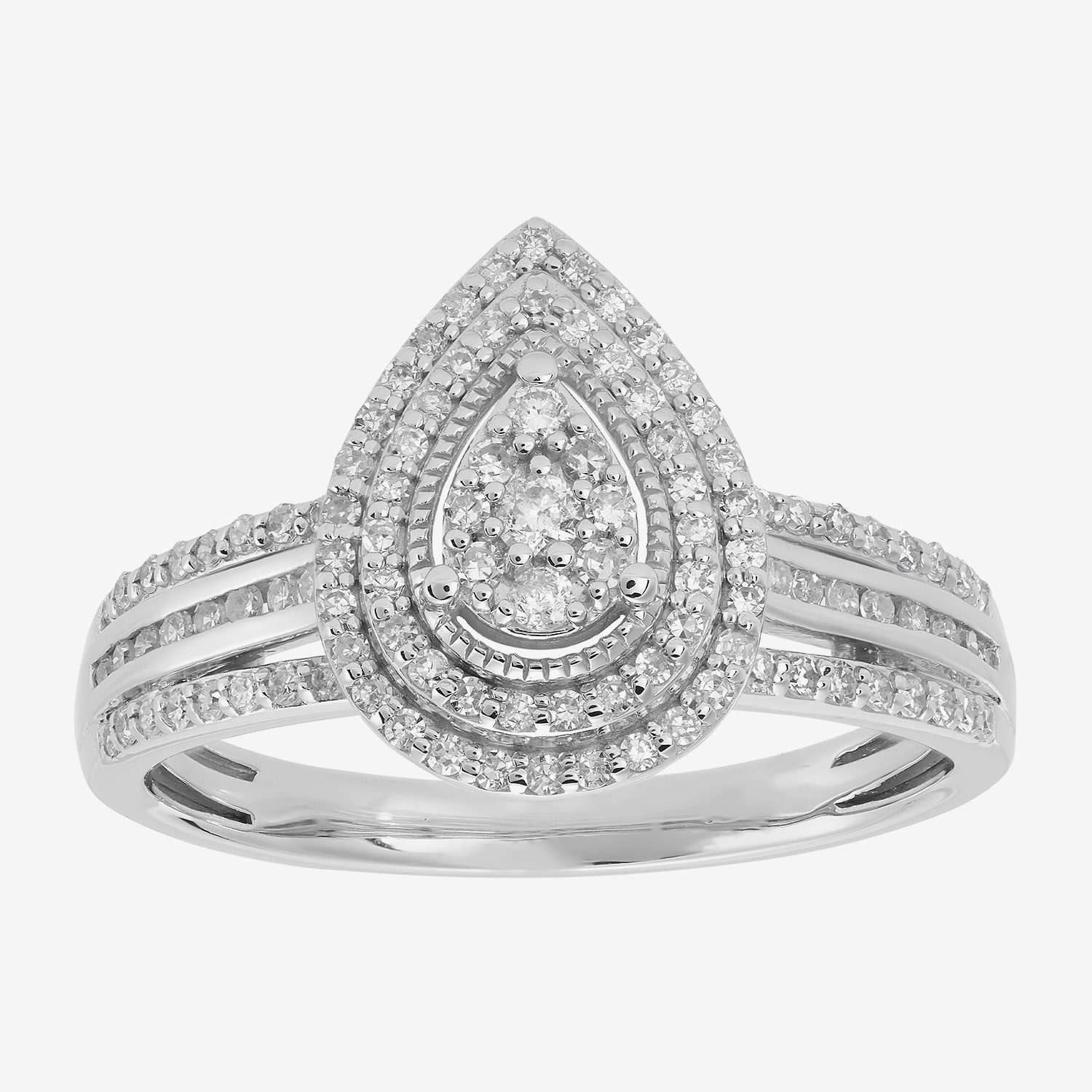 Womens 1/2 CT. T.W. Natural White Diamond 10K Gold Pear Halo Engagement Ring