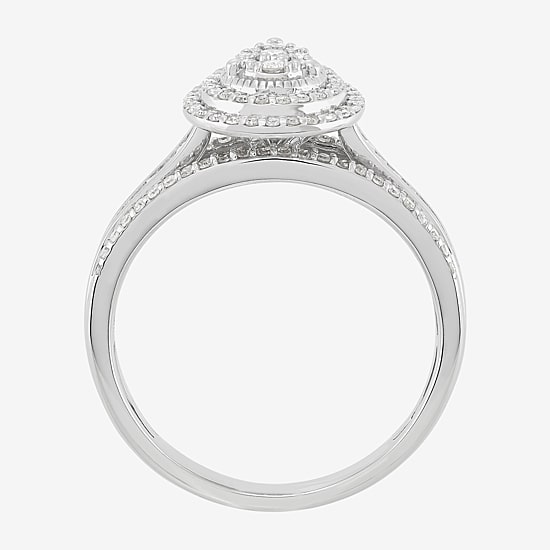 Womens 1/2 CT. T.W. Natural White Diamond 10K Gold Pear Halo Engagement Ring