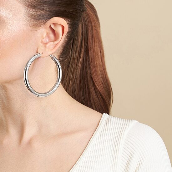 Silver Reflections Pure Silver Over Brass Hoop Earrings