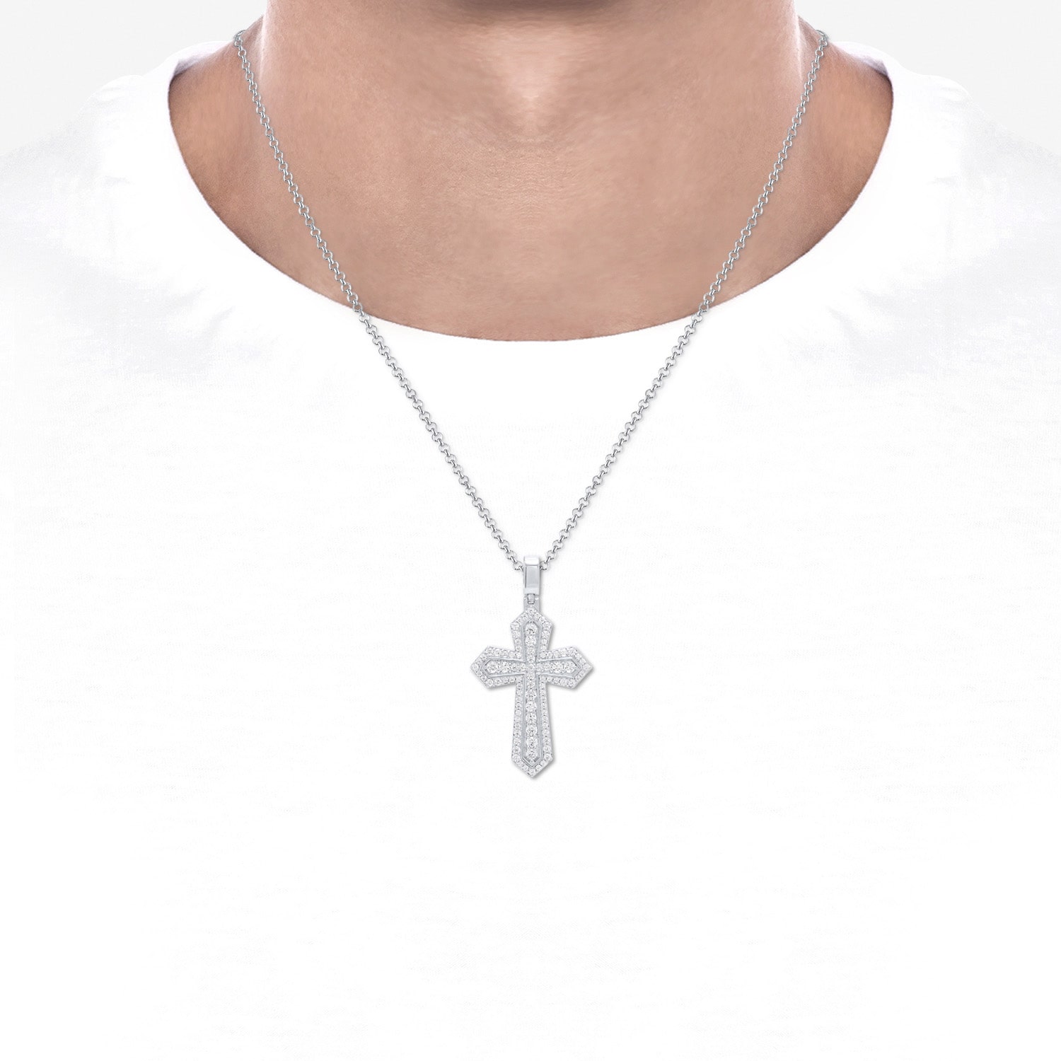 Mens 2 CT. T.W. Natural White Diamond 10K Gold 10K White Gold Cross Pendant