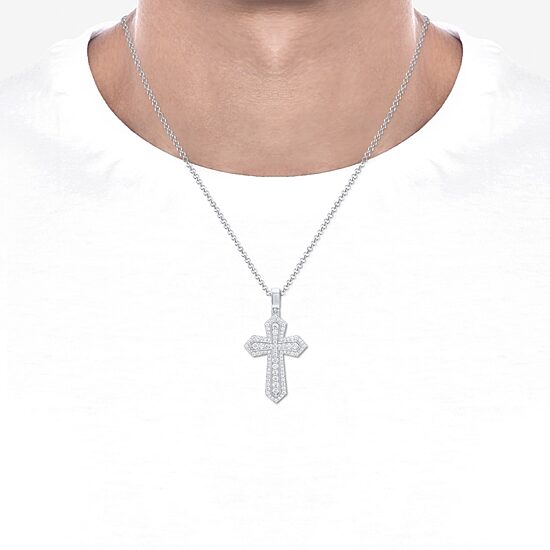 Mens 2 CT. T.W. Natural White Diamond 10K Gold 10K White Gold Cross Pendant