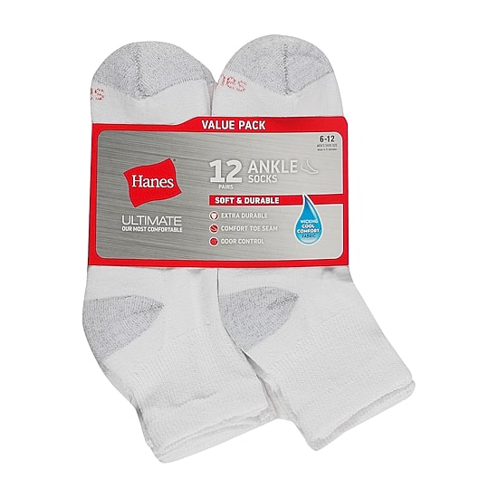 Hanes Ultimate Mens Multi-Pack 12 Pair Quarter Ankle Socks