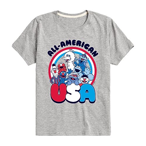 Big Kid Girls Crew Neck Short Sleeve Classic Fit Sesame Street Graphic T-Shirt, Medium, Gray