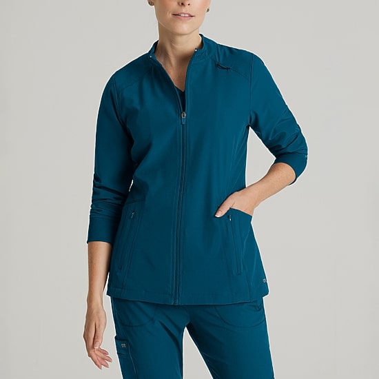 Barco One Bow894 Venture 4-Pocket Banded Collar Warm-Up Womens Plus Wrinkle Resistant Scrub Jackets