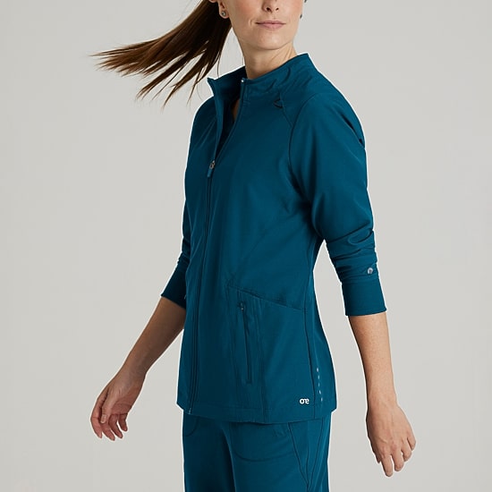 Barco One Bow894 Venture 4-Pocket Banded Collar Warm-Up Womens Plus Wrinkle Resistant Scrub Jackets