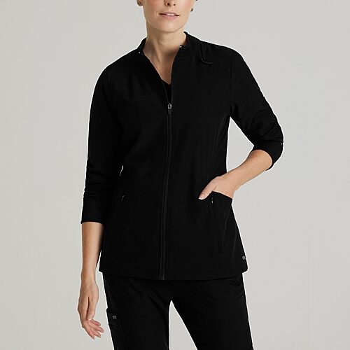 Barco One Bow894 Venture 4-Pocket Banded Collar Warm-Up Womens Plus Wrinkle Resistant Scrub Jackets, Xx-large, Black