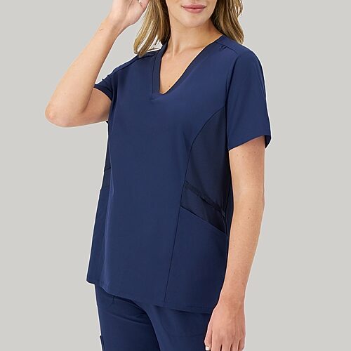 Hanes Womens V Neck Short Sleeve Tag Free Scrub Top, Medium, Blue